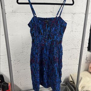 Express Blue and Black Strappy Mini Dress Floral Pockets NEVER WORN Size XS